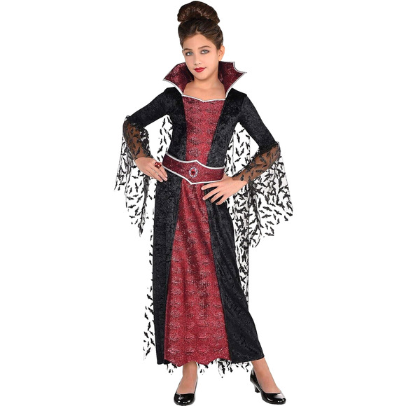 Vampire Wicked Queen Costume Child XL 14-16 BAT WING Sleeves Velvet Halloween - Picture 2 of 16